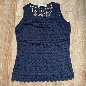 Solitaire navy blue eyelet/crochet front tank, small